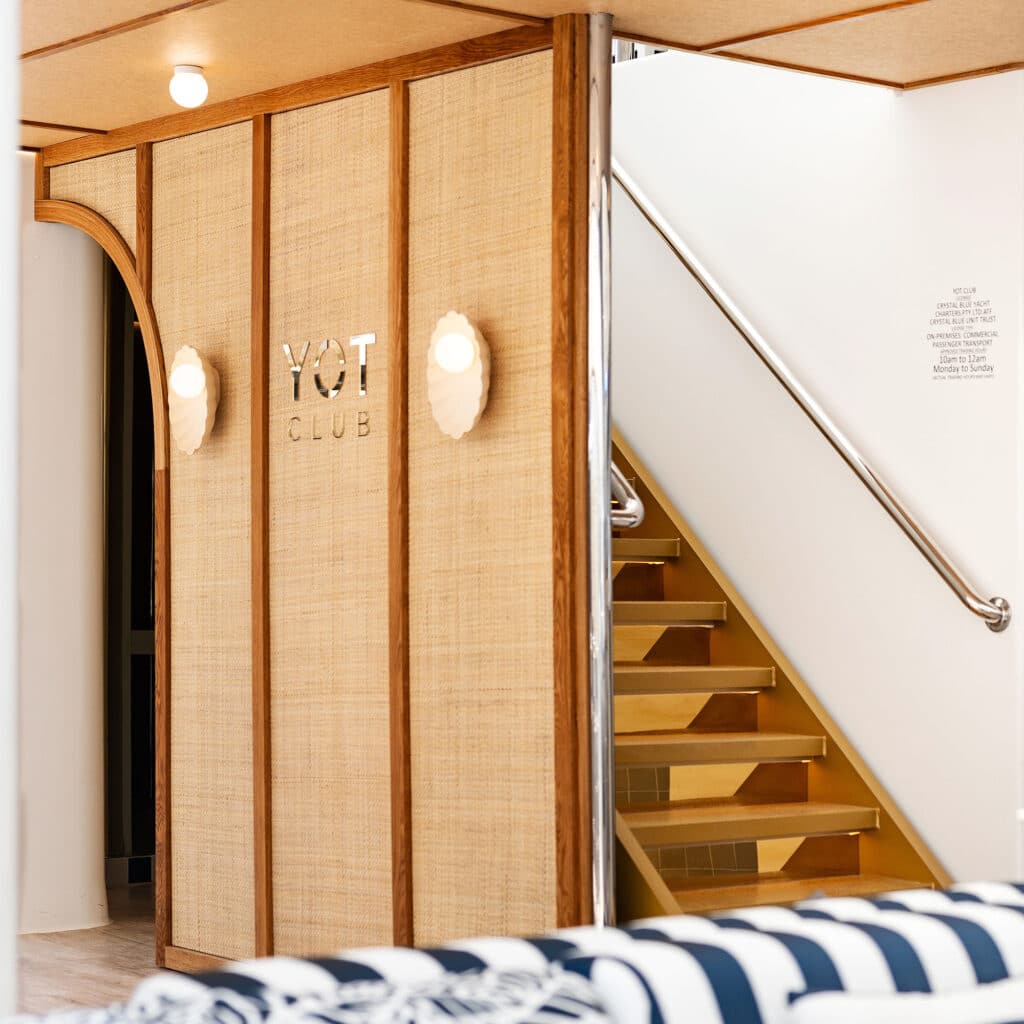 Main Bar stairs feature wall 1-1 svg+xml;charset=utf - YOT Club Private Charter